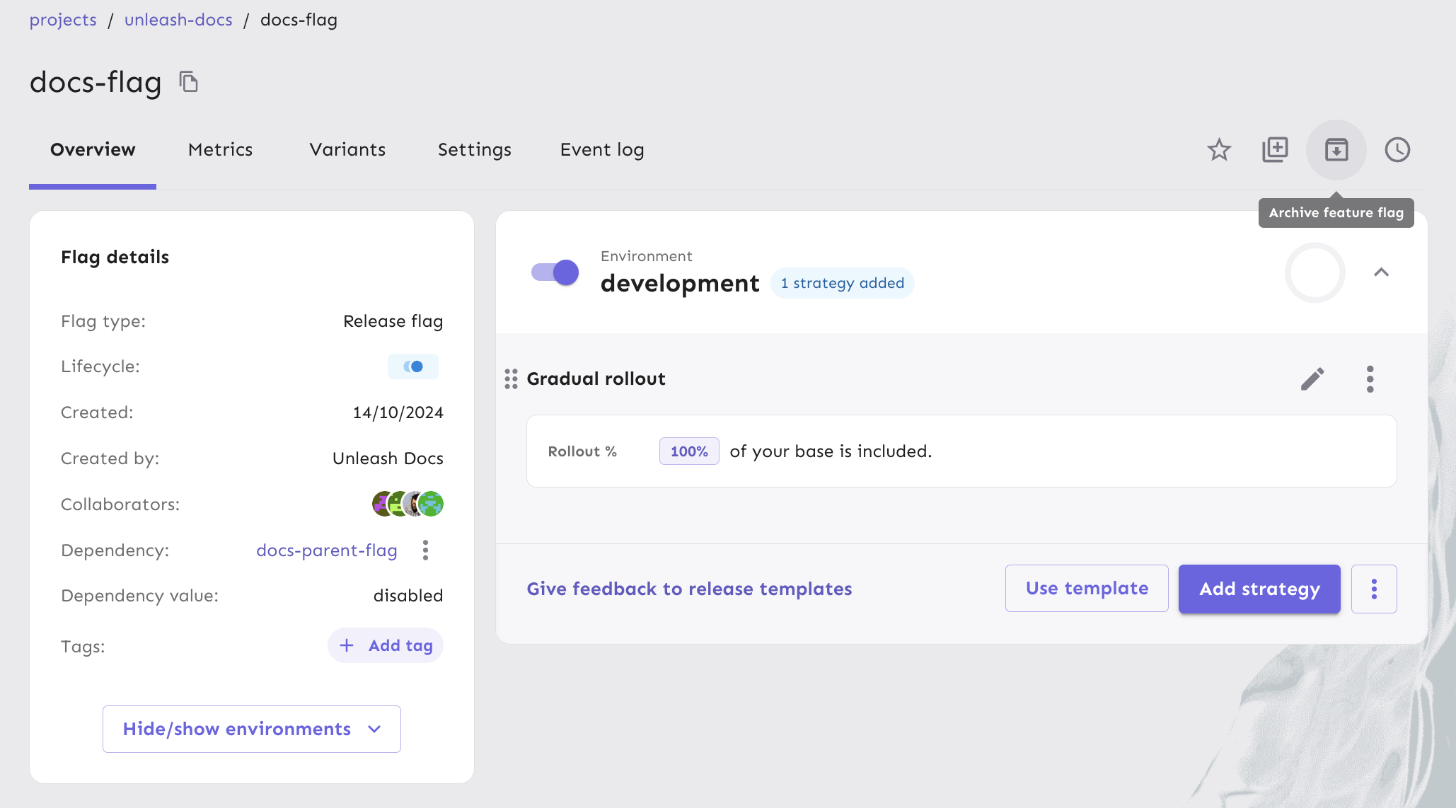Archive a feature flag